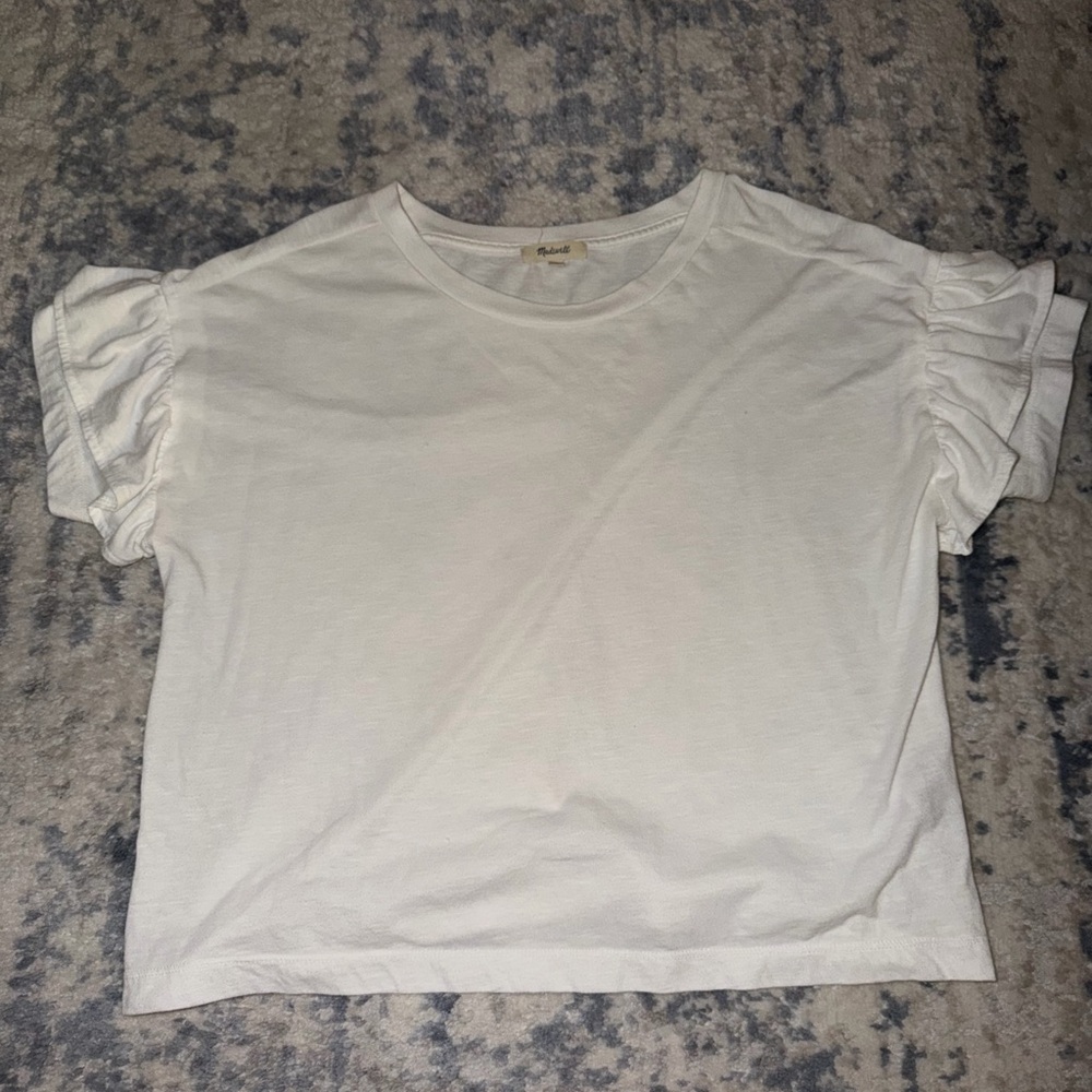 Madewell White Short Sleeve Ruffle Top